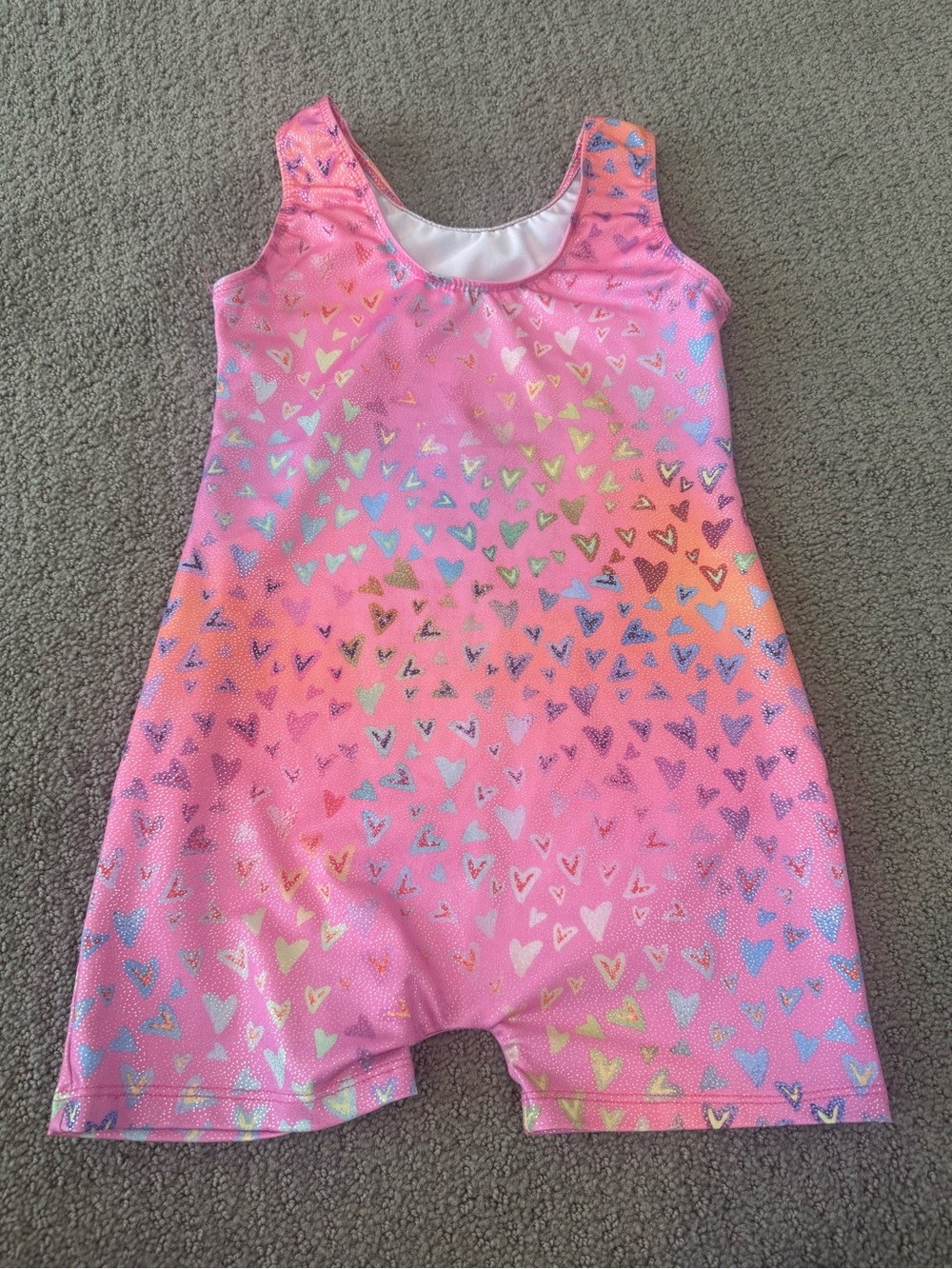 Girls' Pink Size 120 (6-7) Heart Print Romper Leotard for Active Wear